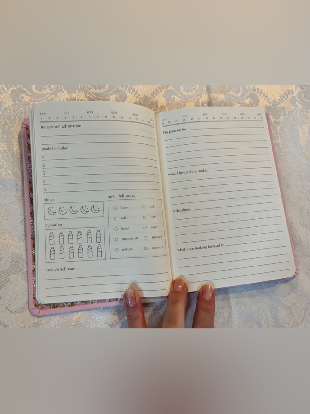 Guided Gratitude Journal with Embossed Floral Design Softcover in Pink NWT - Picture 3 of 5